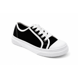 TRAMPKI WIĄZANE sneakersy MŁODZIEŻOWE 016 CZARNE z BIAŁĄ PODESZWĄ