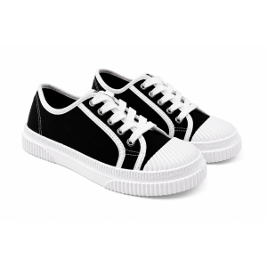 TRAMPKI WIĄZANE sneakersy MŁODZIEŻOWE 016 CZARNE z BIAŁĄ PODESZWĄ