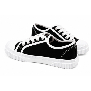 TRAMPKI WIĄZANE sneakersy MŁODZIEŻOWE 016 CZARNE z BIAŁĄ PODESZWĄ