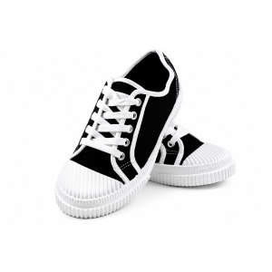 TRAMPKI WIĄZANE sneakersy MŁODZIEŻOWE 016 CZARNE z BIAŁĄ PODESZWĄ