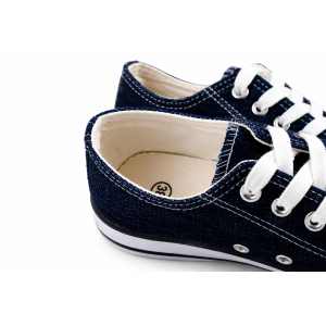 TRAMPKI KLASYCZNE WIĄZANE sneakersy DAMSKIE 016 JEANS z BIAŁĄ PODESZWĄ