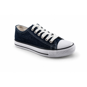 TRAMPKI KLASYCZNE WIĄZANE sneakersy DAMSKIE 016 JEANS z BIAŁĄ PODESZWĄ