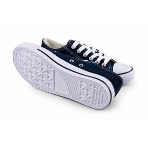 TRAMPKI KLASYCZNE WIĄZANE sneakersy DAMSKIE 016 JEANS z BIAŁĄ PODESZWĄ