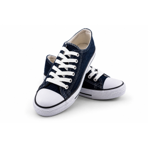 TRAMPKI KLASYCZNE WIĄZANE sneakersy DAMSKIE 016 JEANS z BIAŁĄ PODESZWĄ