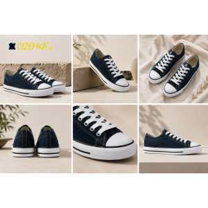 TRAMPKI KLASYCZNE WIĄZANE sneakersy DAMSKIE 016 JEANS z BIAŁĄ PODESZWĄ
