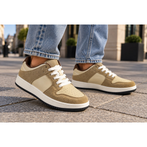 Damskie sneakersy MarioEmilio 1427 beżowo-khaki z kontrastową podeszwą model casual