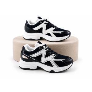Sneakersy MŁODZIEŻOWE 1438 czarne białe paski na PLATFORMIE