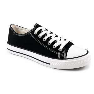 TRAMPKI KLASYCZNE WIĄZANE sneakersy MESKIE 016 CZARNE z BIAŁĄ PODESZWĄ