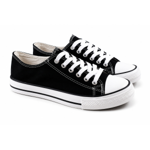 TRAMPKI KLASYCZNE WIĄZANE sneakersy MESKIE 016 CZARNE z BIAŁĄ PODESZWĄ