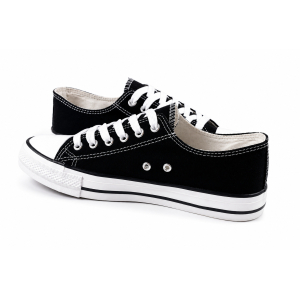 TRAMPKI KLASYCZNE WIĄZANE sneakersy MESKIE 016 CZARNE z BIAŁĄ PODESZWĄ