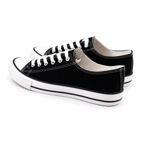 TRAMPKI KLASYCZNE WIĄZANE sneakersy MESKIE 016 CZARNE z BIAŁĄ PODESZWĄ