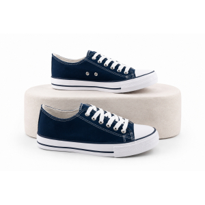 TRAMPKI KLASYCZNE WIĄZANE sneakersy MESKIE 016 GRANATOWE NAVY z BIAŁĄ PODESZWĄ